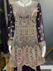 Heavy Embroidery Work Sharara set with Peplum Top