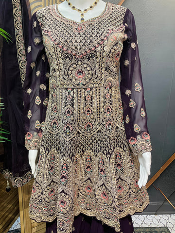 Heavy Embroidery Work Sharara set with Peplum Top