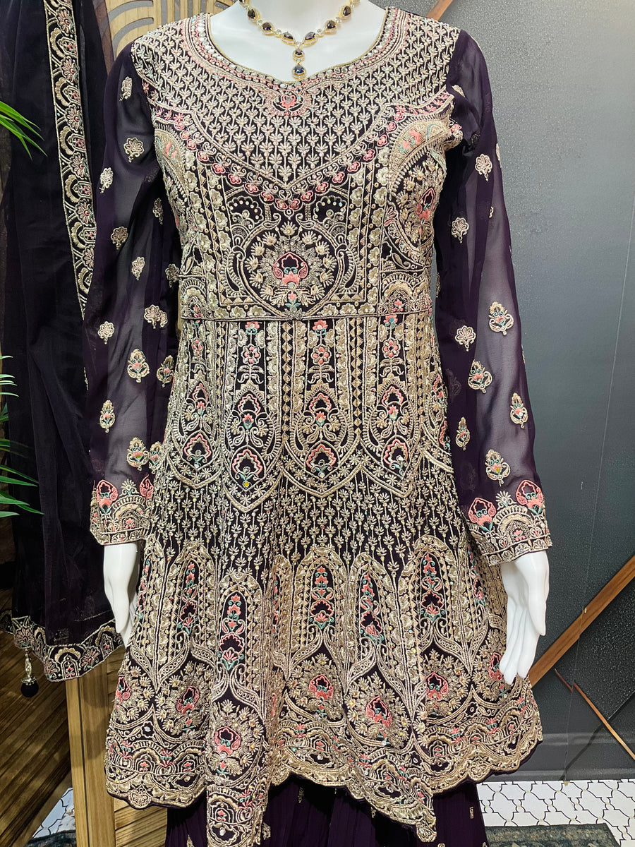 Heavy Embroidery Work Sharara set with Peplum Top