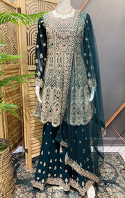 Heavy Embroidery Work Sharara set with Peplum Top