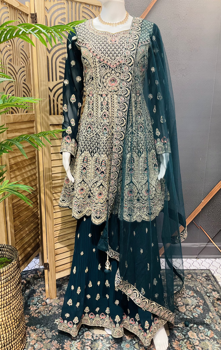 Heavy Embroidery Work Sharara set with Peplum Top
