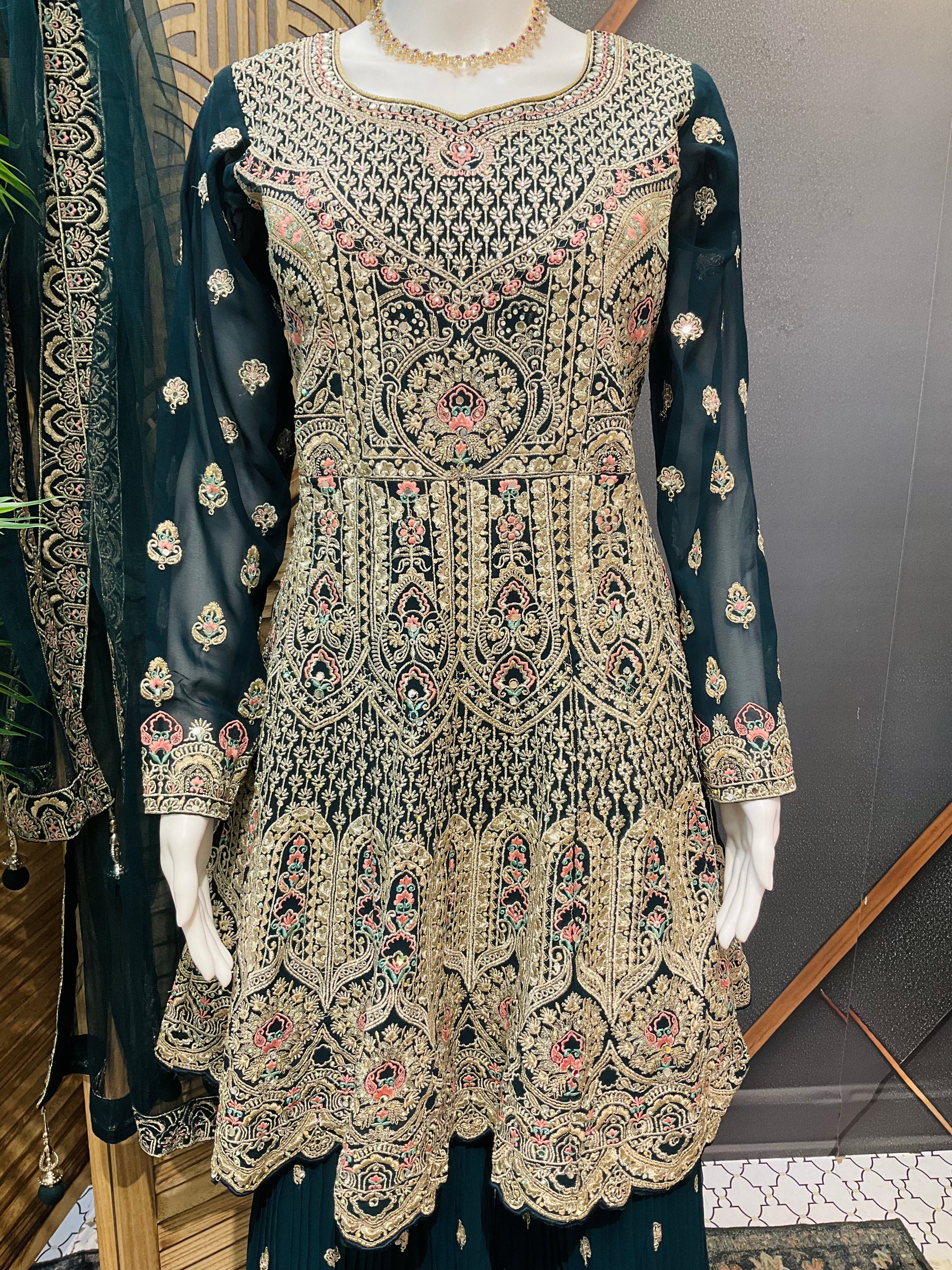 Heavy Embroidery Work Sharara set with Peplum Top