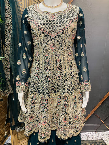 Heavy Embroidery Work Sharara set with Peplum Top