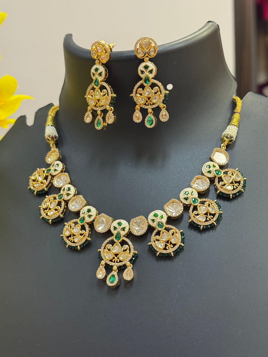 Kundan Necklace set with Emeralds