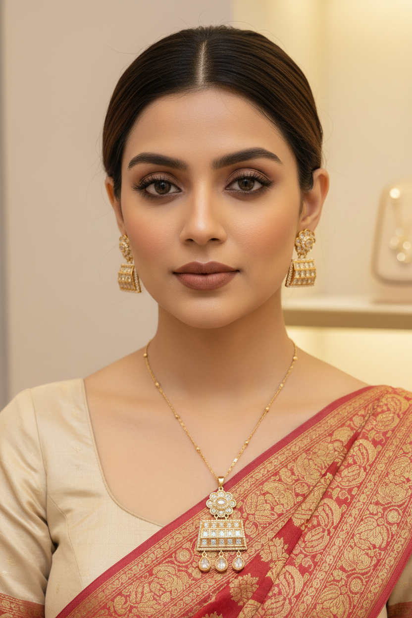 Chain With Flower Style Kundan Pendantset