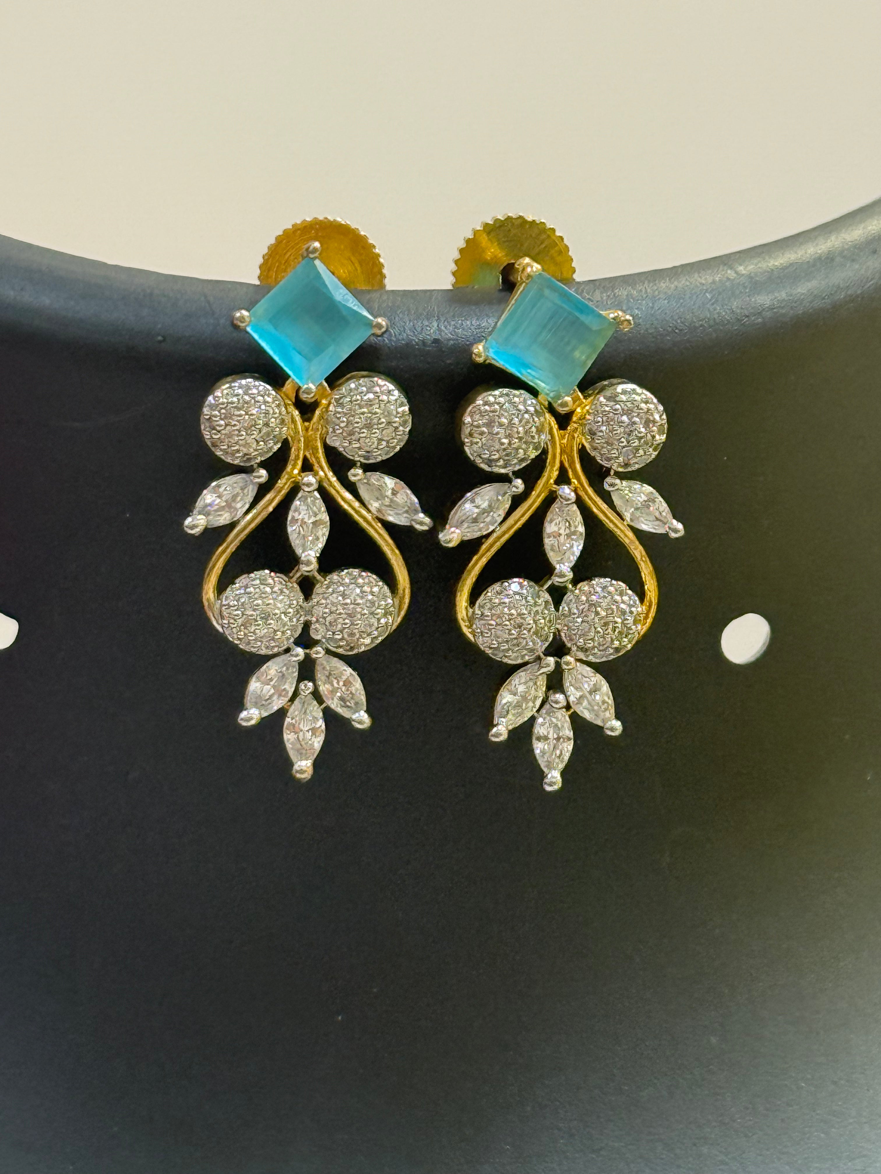 CZ Earrings with Blue Stone