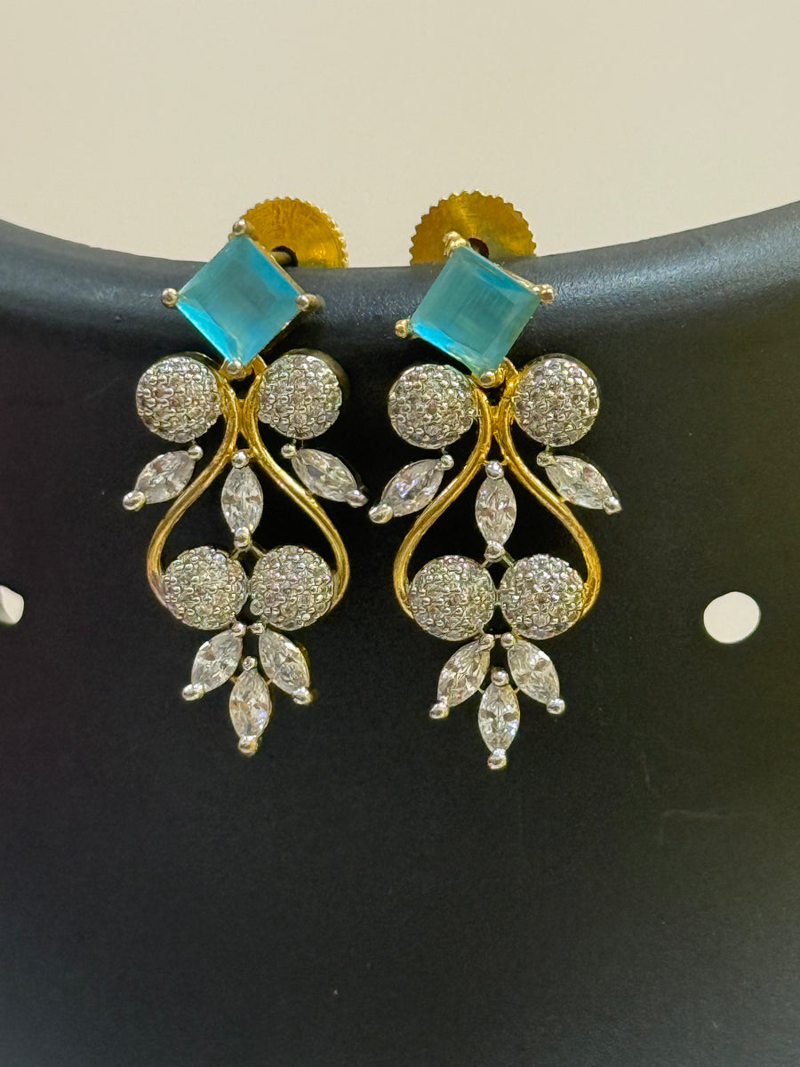 CZ Earrings with Blue Stone