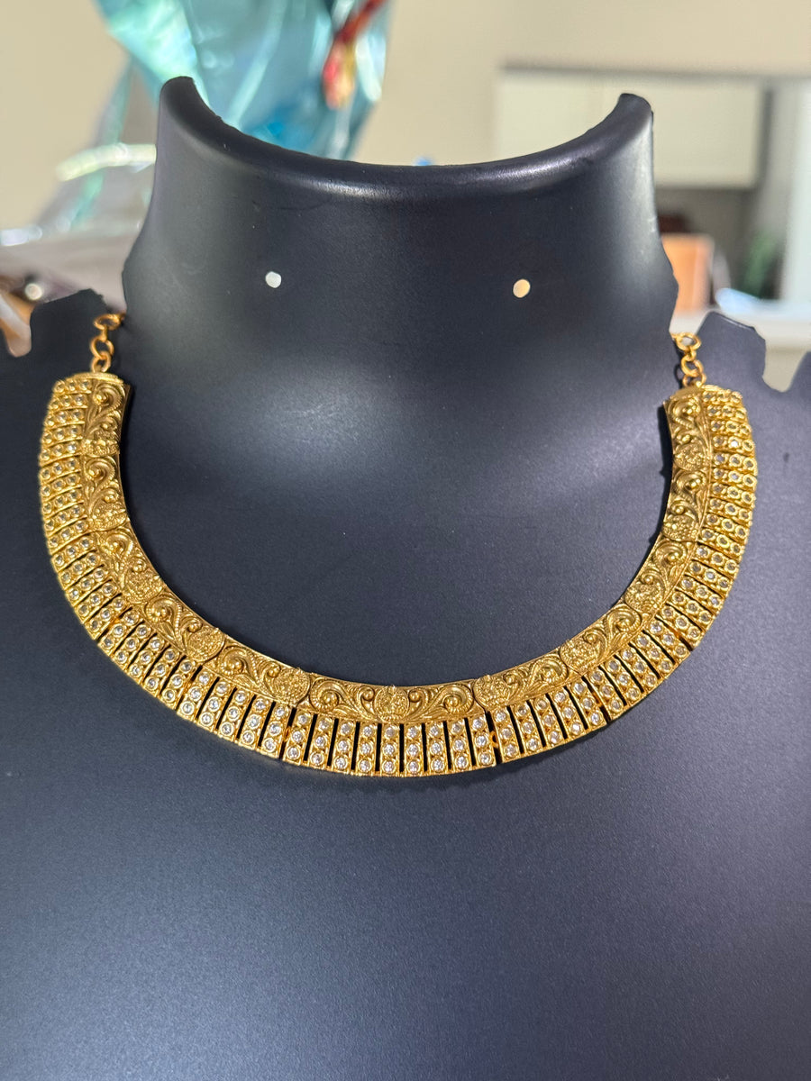 MattFinish Goddess Lakshmi Gold Necklace set with Jhumkas