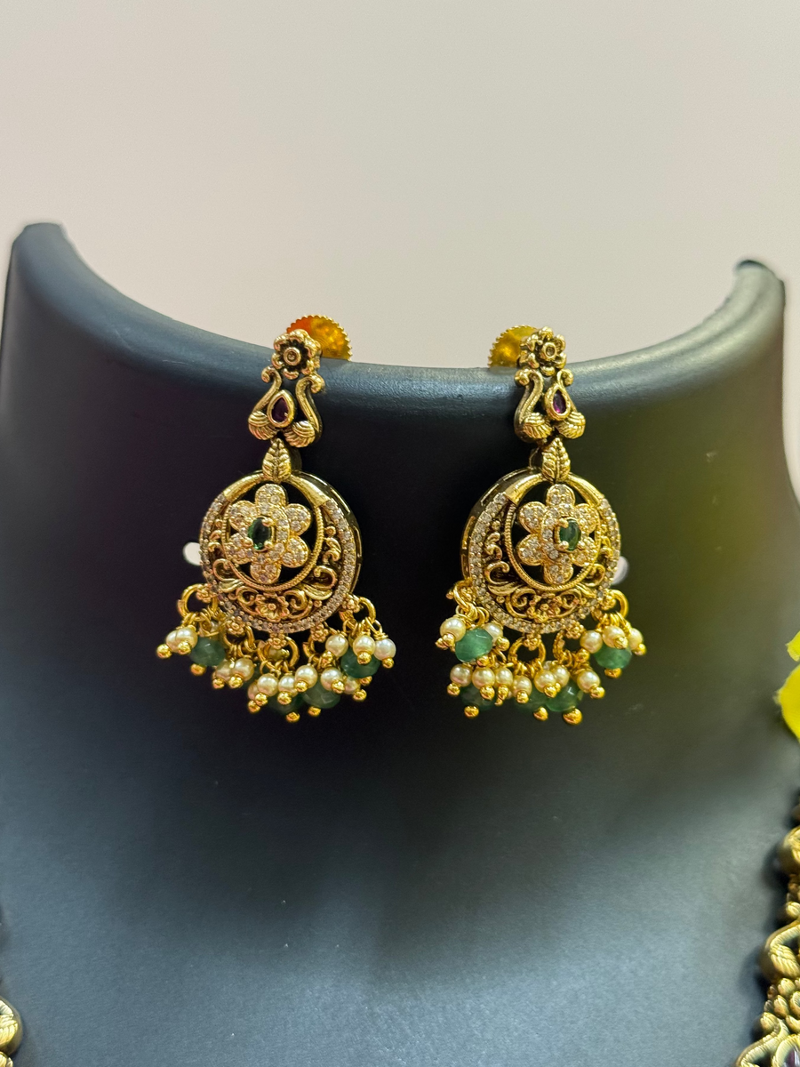 Antique Finish CZ Necklace set with Pendant