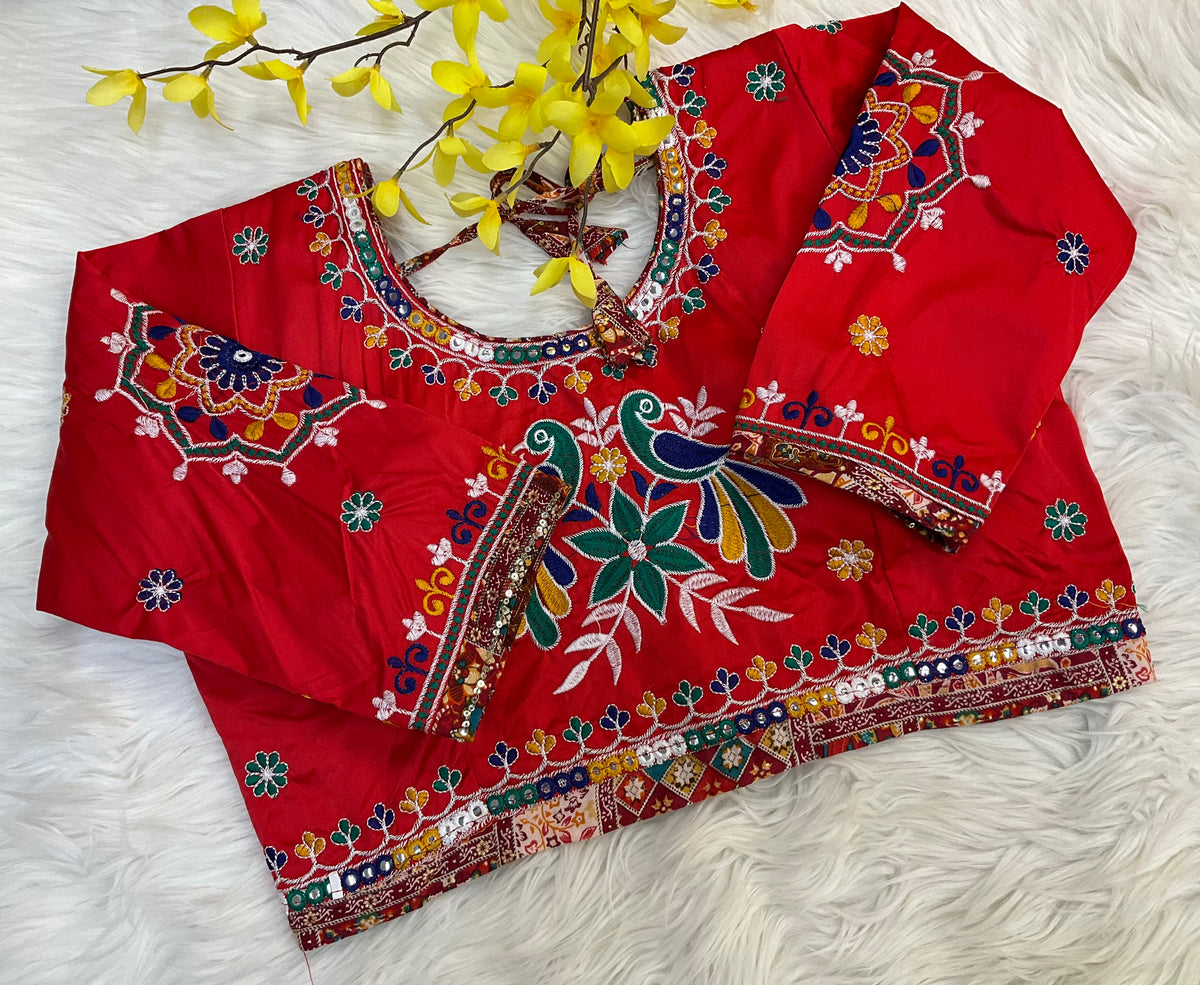 Red Work Blouse- Back Opening- Size 38