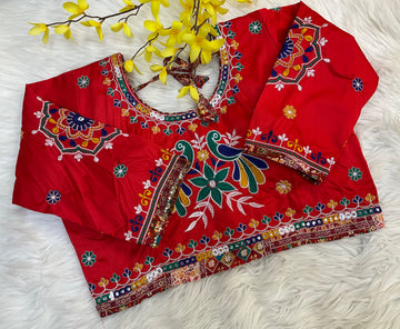 Red Work Blouse- Back Opening- Size 38