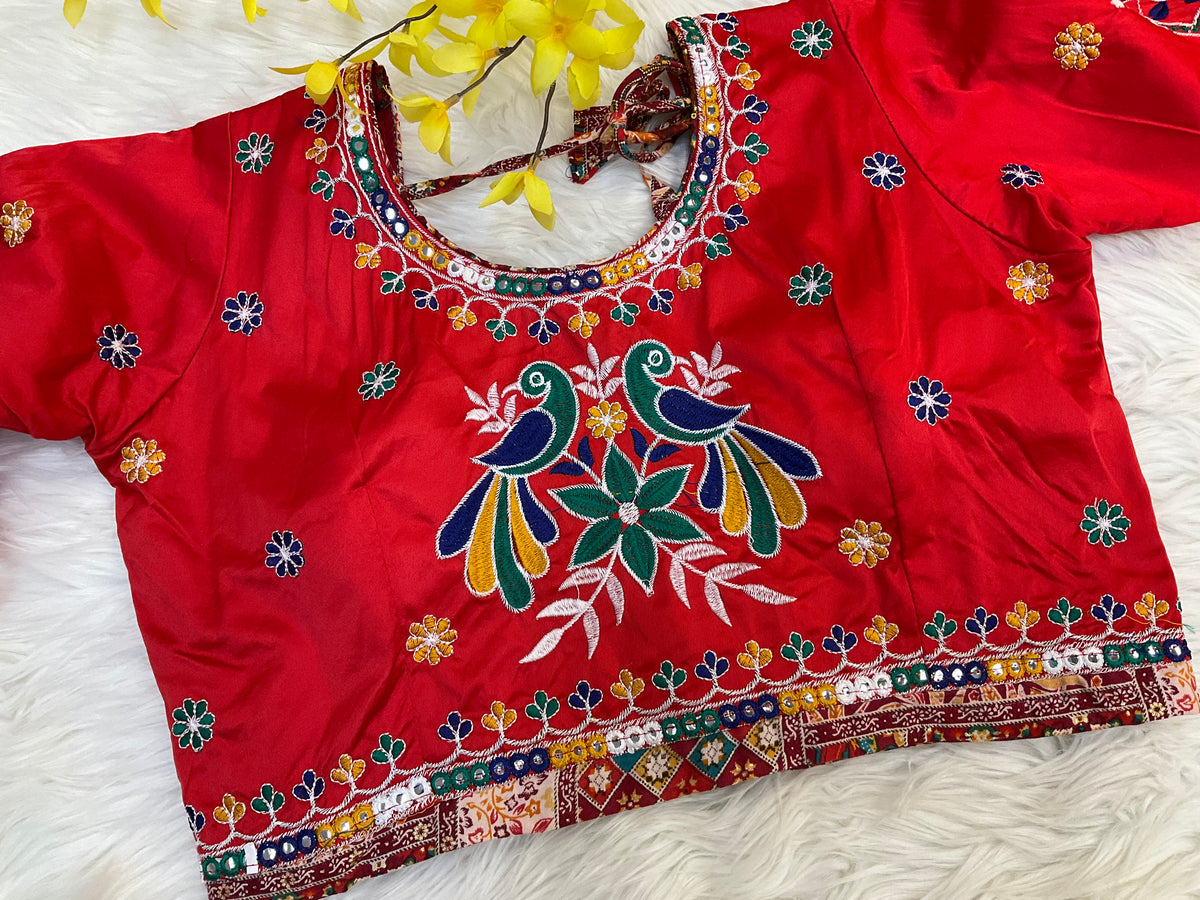 Red Work Blouse- Back Opening- Size 38