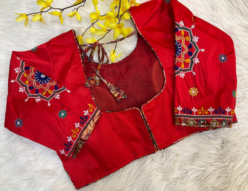 Red Work Blouse- Back Opening- Size 38