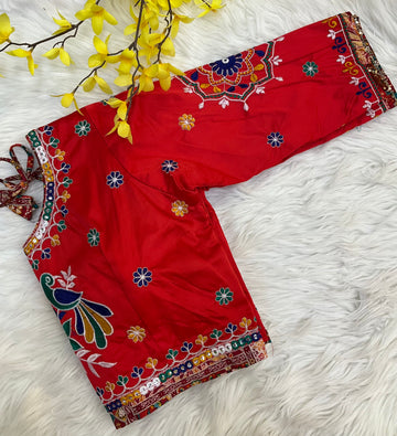 Red Work Blouse- Back Opening- Size 38