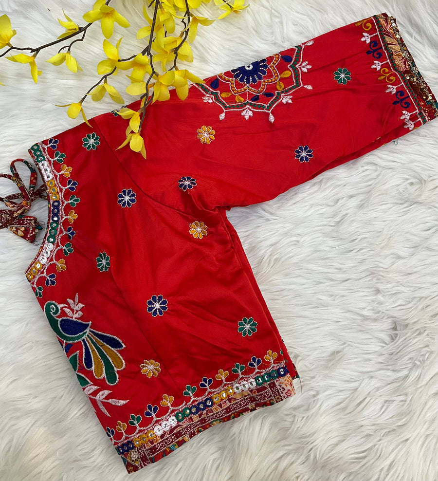 Red Work Blouse Back Opening