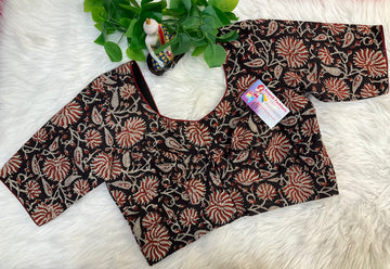 Black Cotton Kalamkari Blouse - Size 40