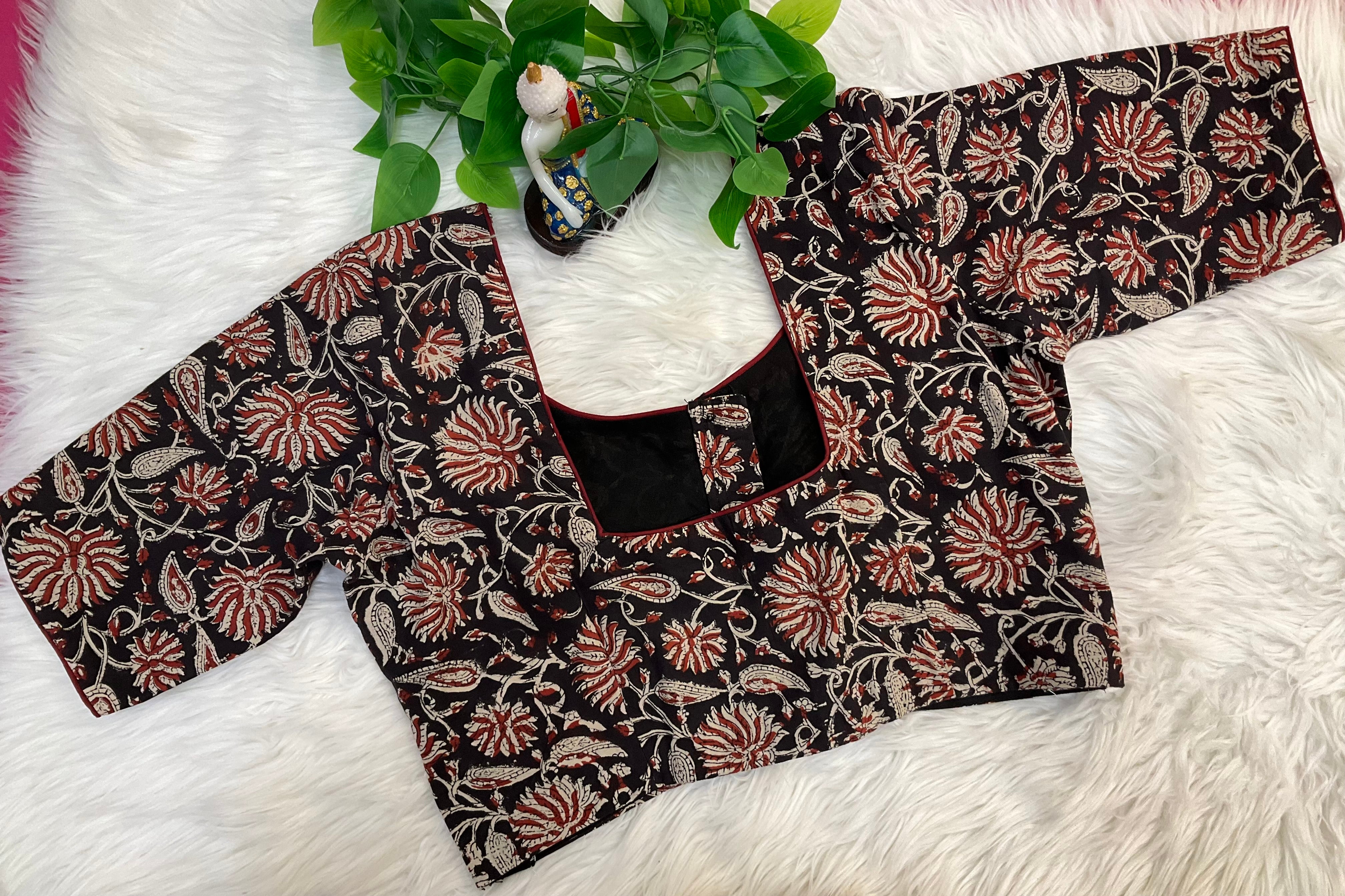 Black Cotton Kalamkari Blouse - Size 40
