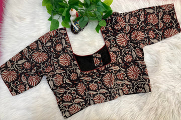 Black Cotton Kalamkari Blouse - Size 40
