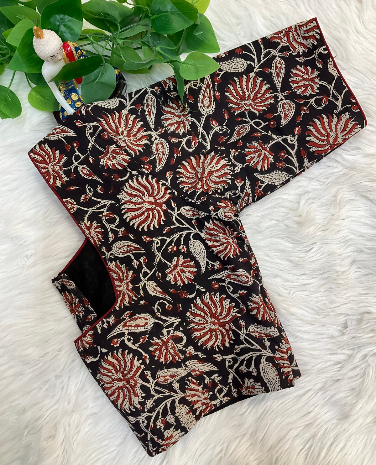 Black Cotton Kalamkari Blouse - Size 40