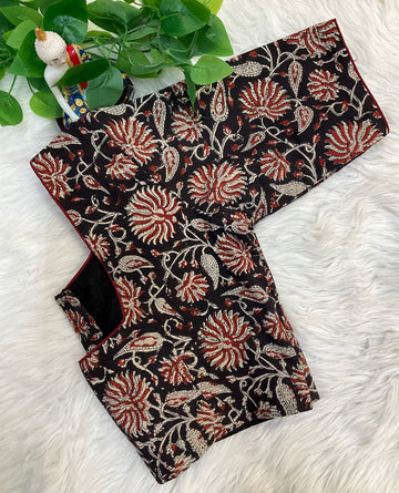 Black Cotton Kalamkari Blouse - Size 40