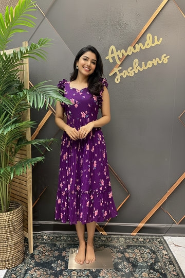 Purple Designer Gown - Elegant Indian Anarkali Ethnic Frock- Size 38 to 44