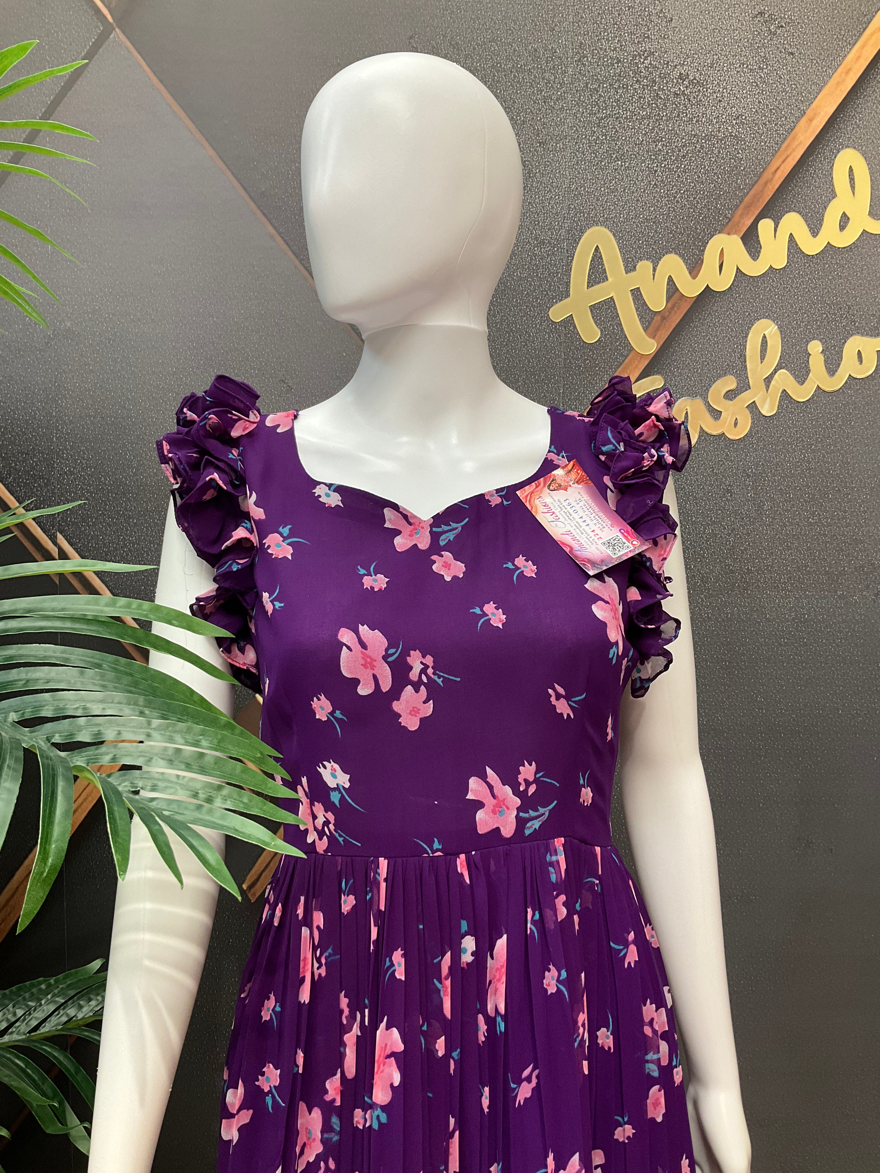 Purple Designer Gown - Elegant Indian Anarkali Ethnic Frock