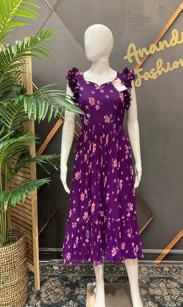 Purple Designer Gown - Elegant Indian Anarkali Ethnic Frock- Size 38 to 44