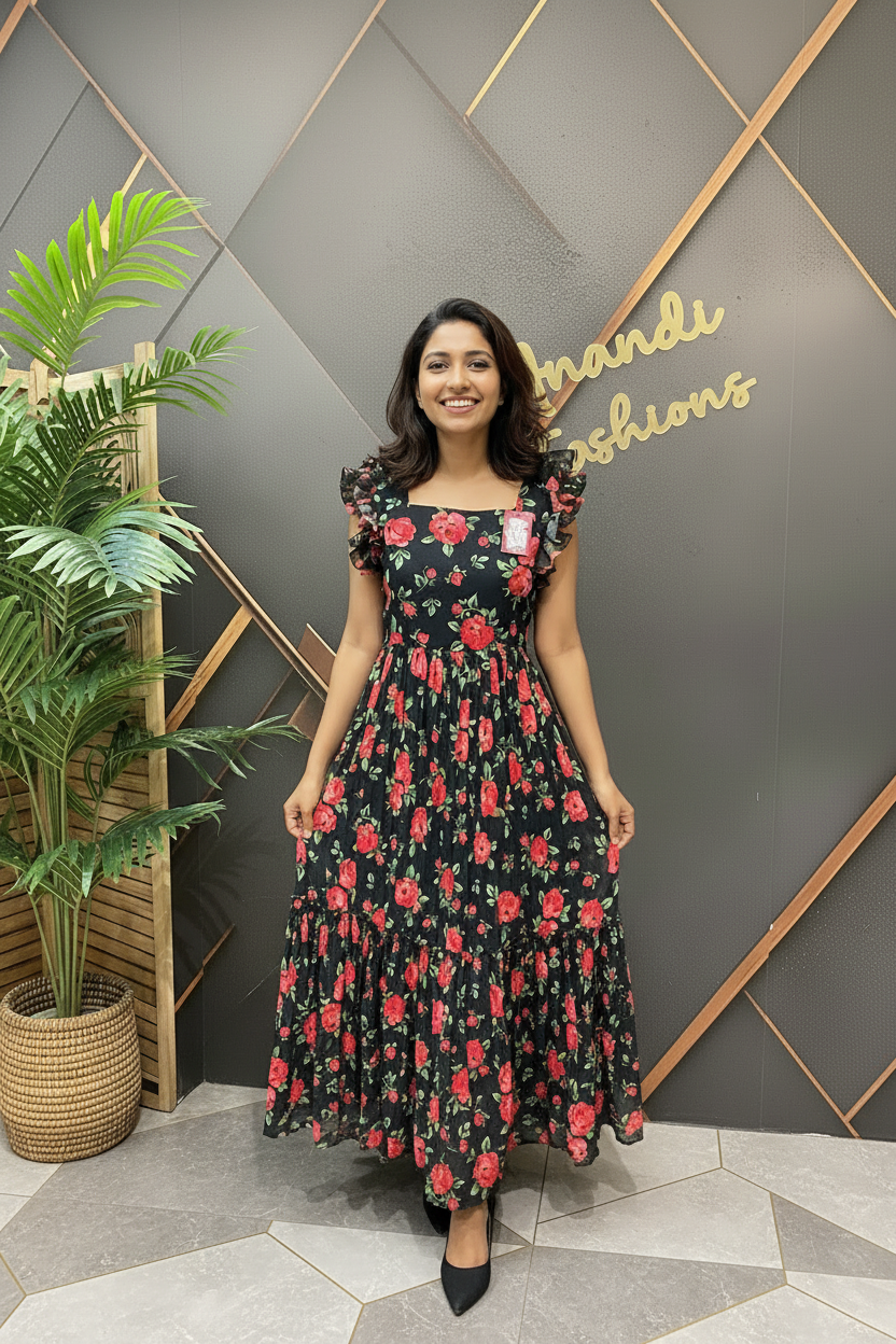 Black Designer Gown - Elegant Indian Anarkali Ethnic Frock