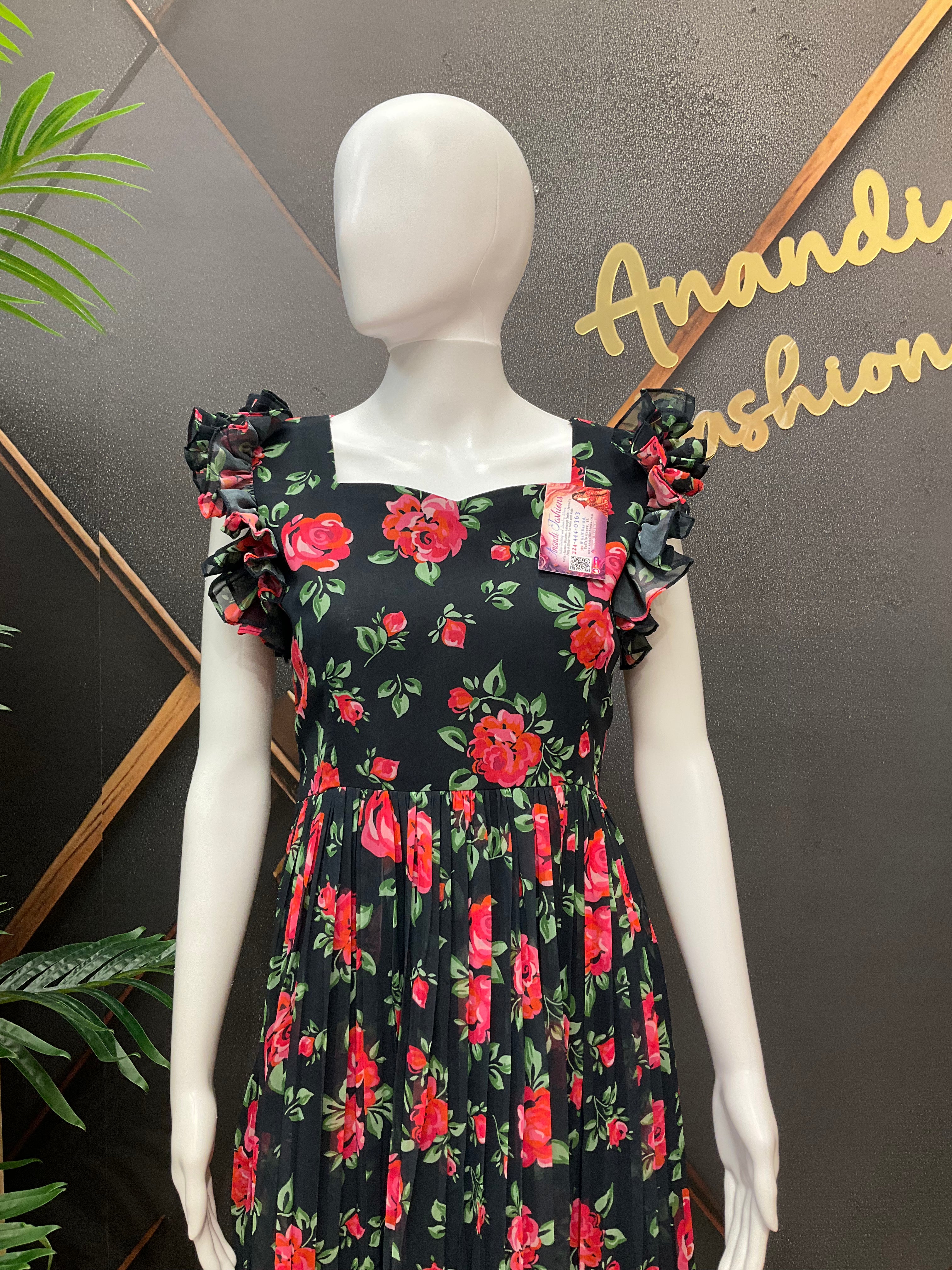 Black Designer Gown - Elegant Indian Anarkali Ethnic Frock