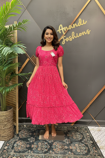 Pink Designer Gown - Elegant Indian Anarkali Ethnic Frock- fits upto Size 36 to 46
