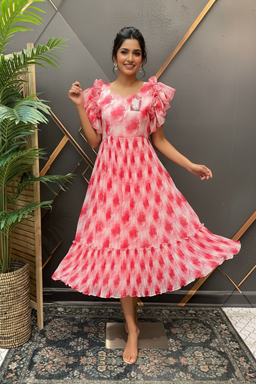 Pink Designer Gown - Elegant Indian Anarkali Ethnic Frock- fits Size 38 to 44