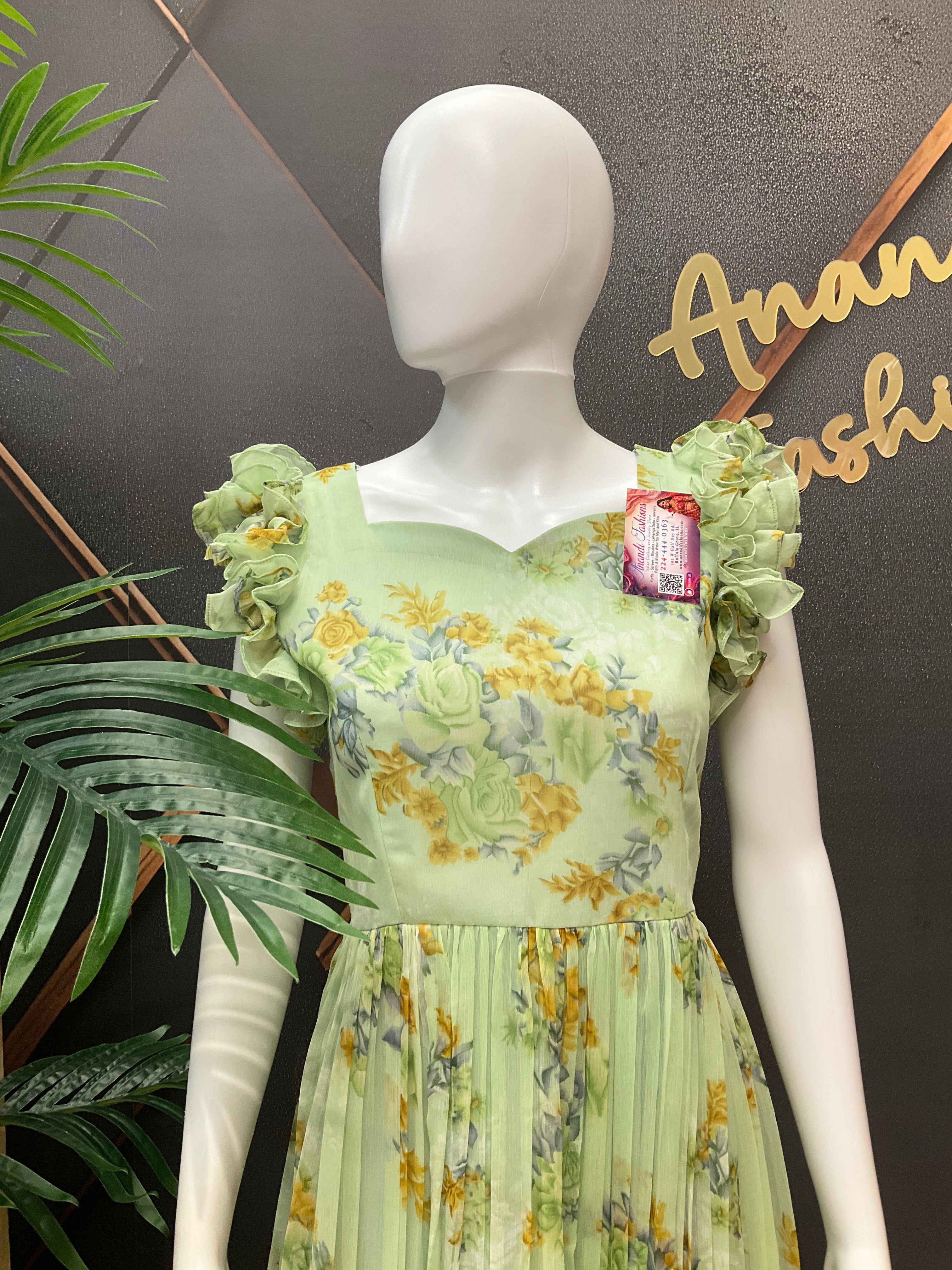 Green Designer Gown - Luxury Indian Anarkali Ethnic Frock