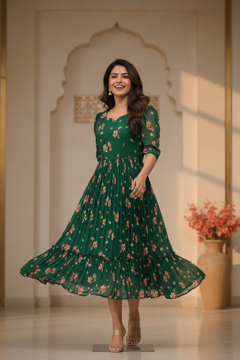 Teal Green Designer Gown - Premium Indian Anarkali Ethnic Frock