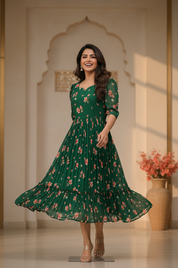 Teal Green Designer Gown - Premium Indian Anarkali Ethnic Frock