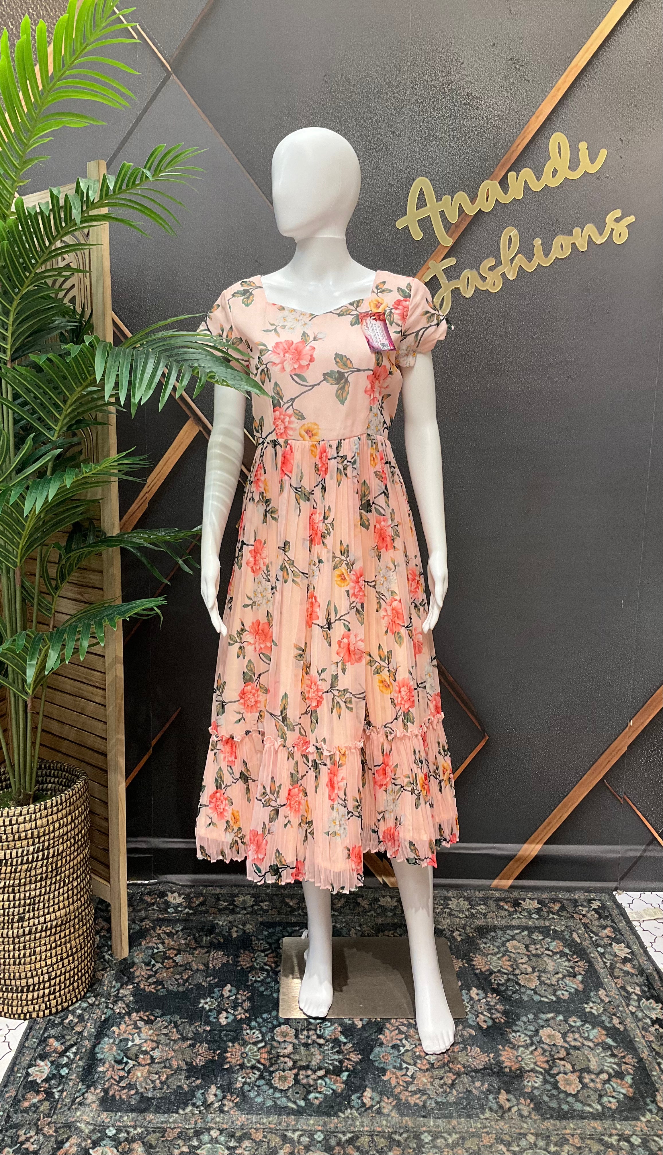 Peach Designer Gown - Elegant Indian Anarkali Ethnic Frock