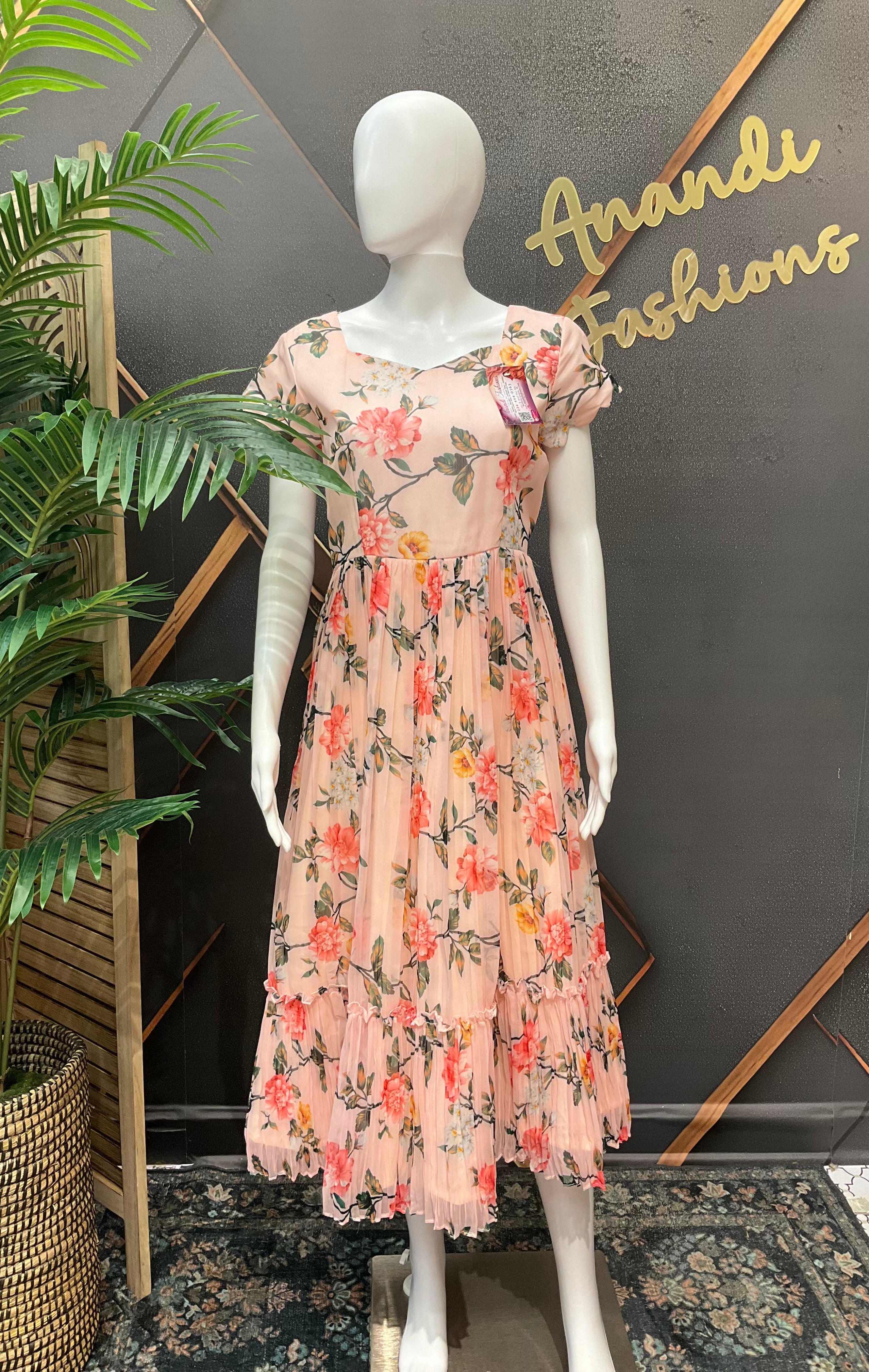 Peach Designer Gown - Elegant Indian Anarkali Ethnic Frock