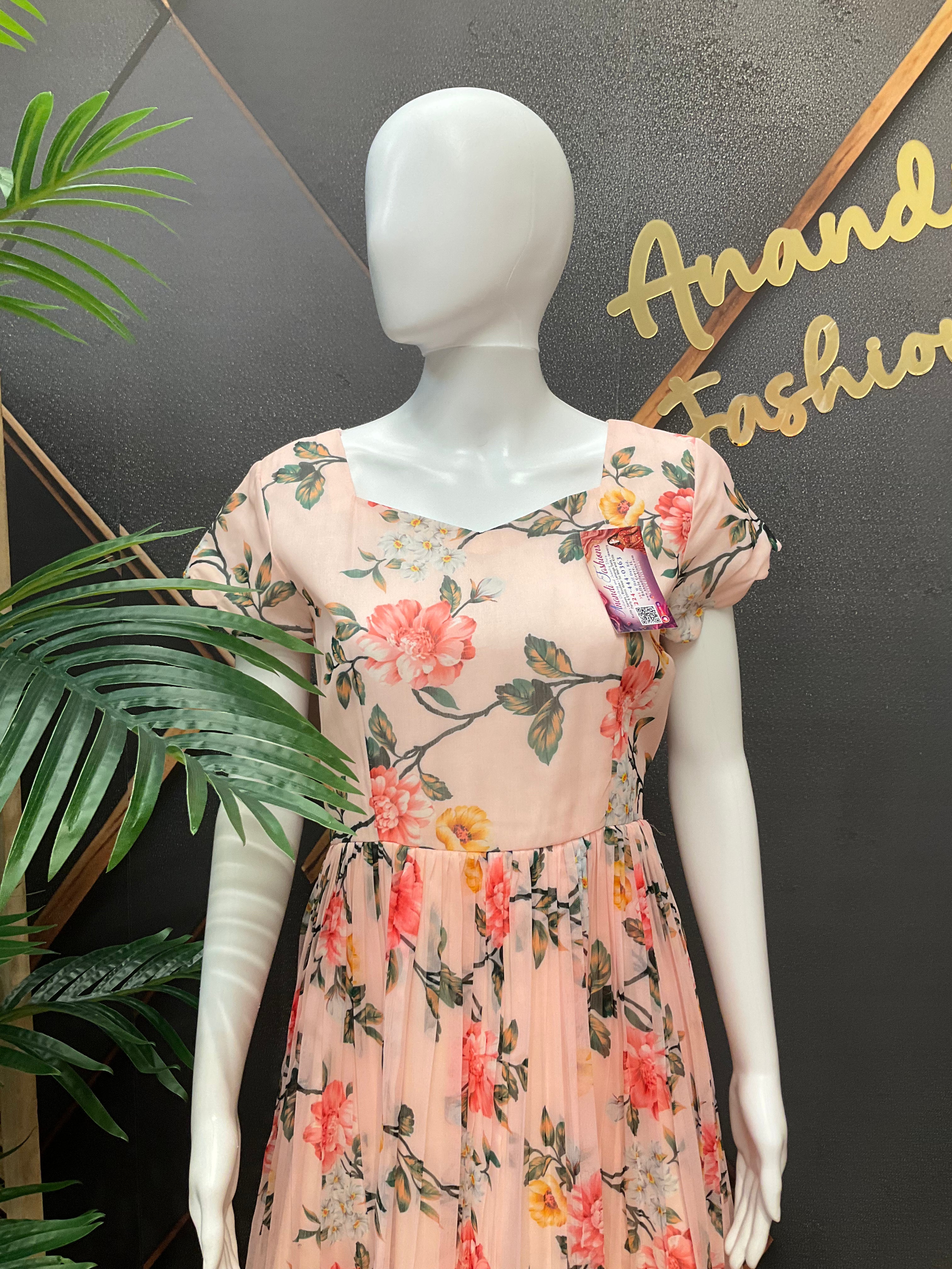 Peach Designer Gown - Elegant Indian Anarkali Ethnic Frock