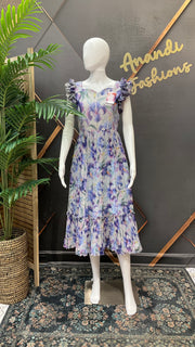 Purple White Floral Embellished Gown - Fits 38-44