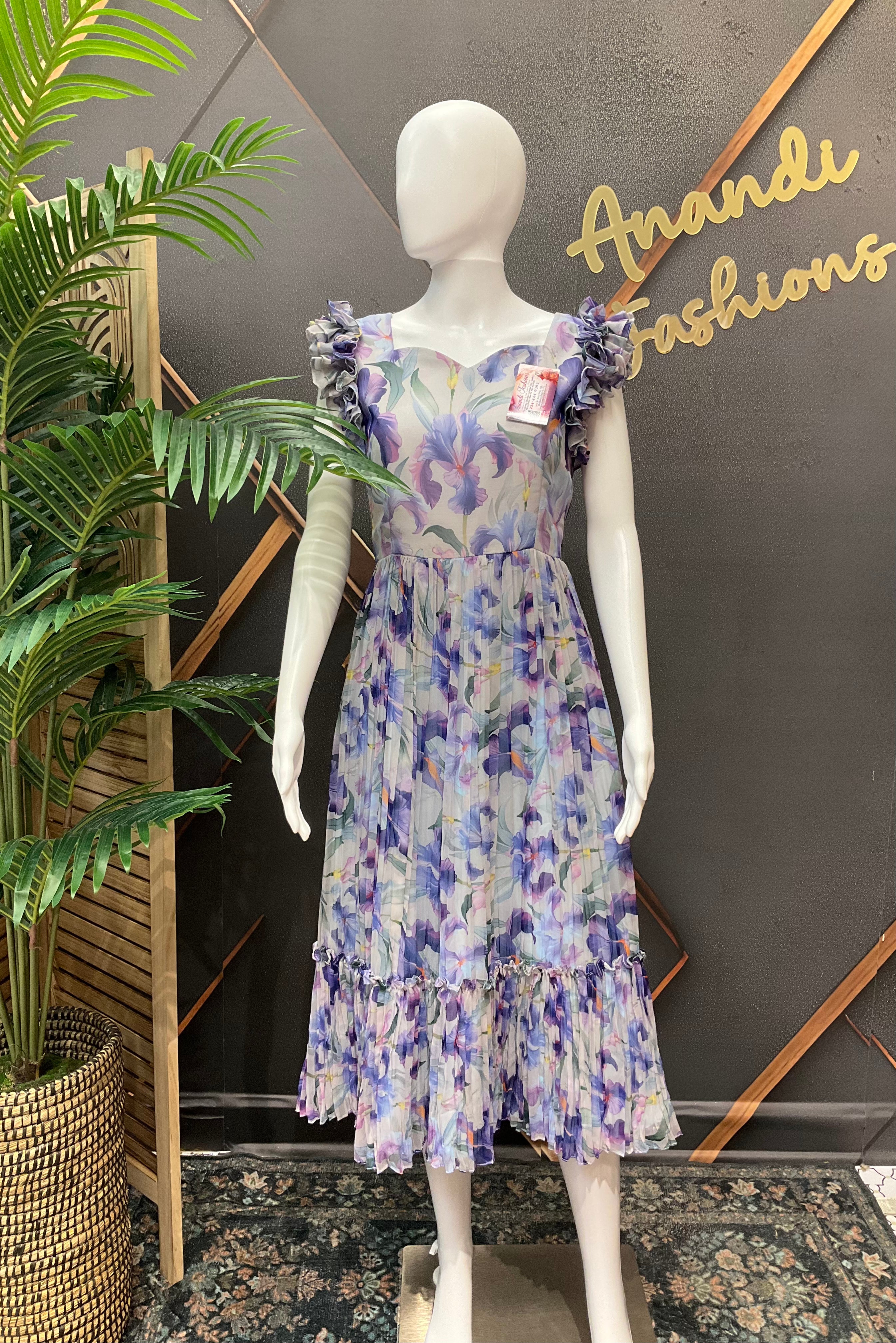 Purple White Floral Embellished Gown - Designer Indian Anarkali Frock