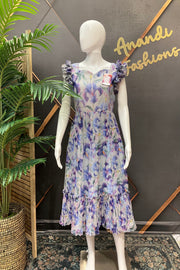 Purple White Floral Embellished Gown - Fits 38-44