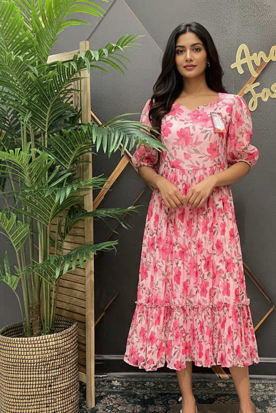 Pink Designer Gown - Elegant Indian Anarkali Ethnic Frock