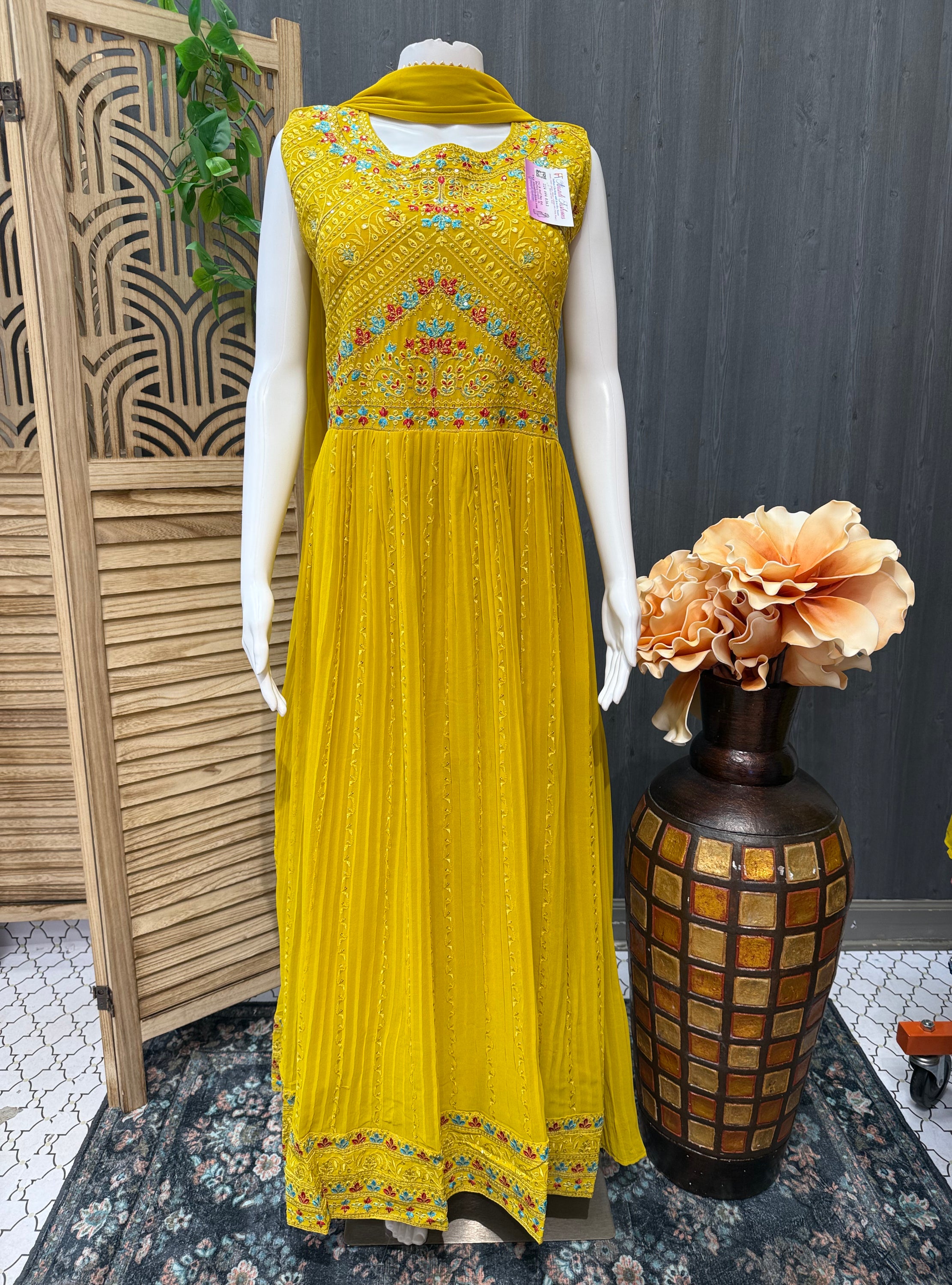 Mustard Yellow Long Party Wear Dress