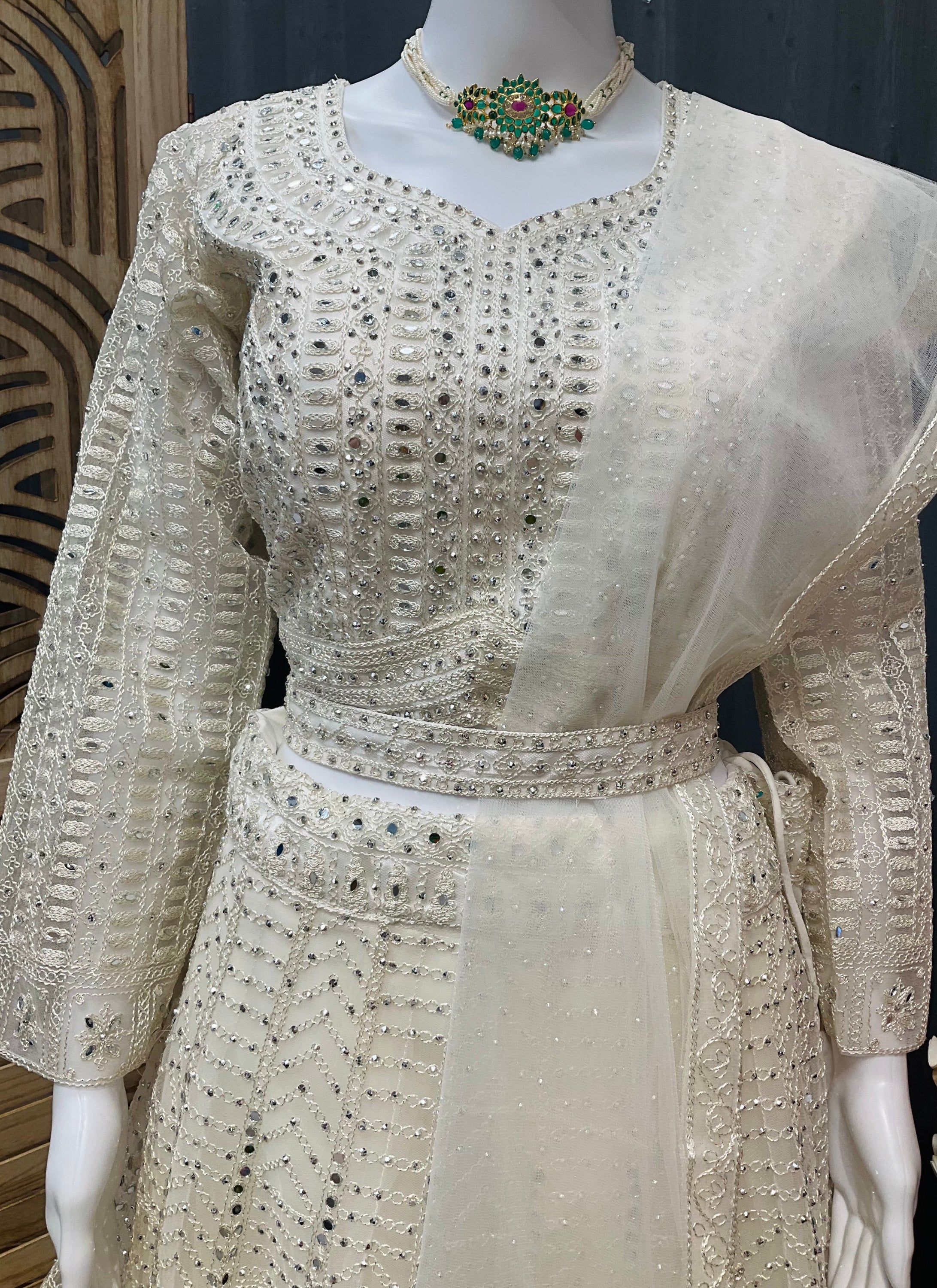 Half White Lehenga set -Tissue material