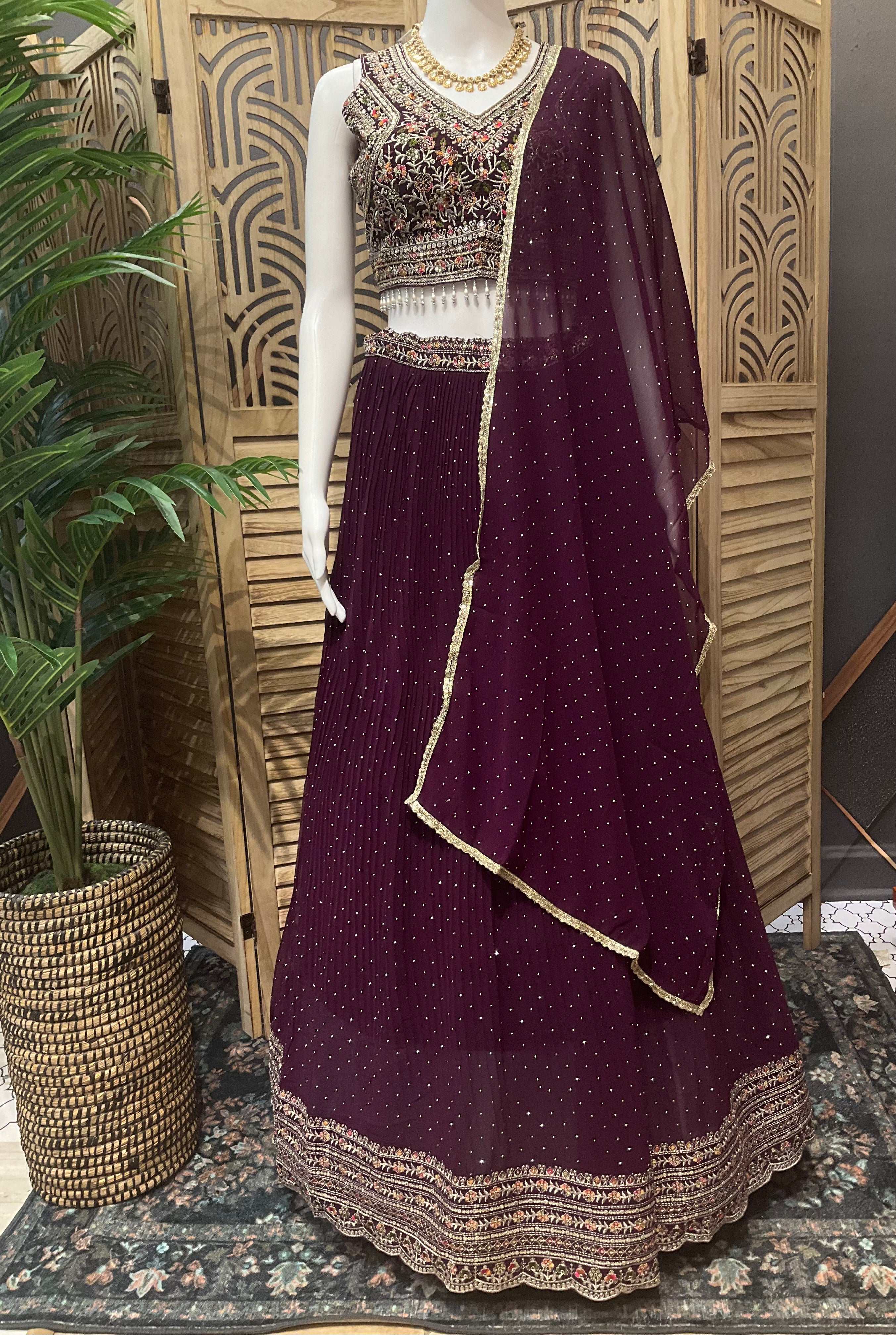 Festive Vibrant Lehenga Set -Wine Color