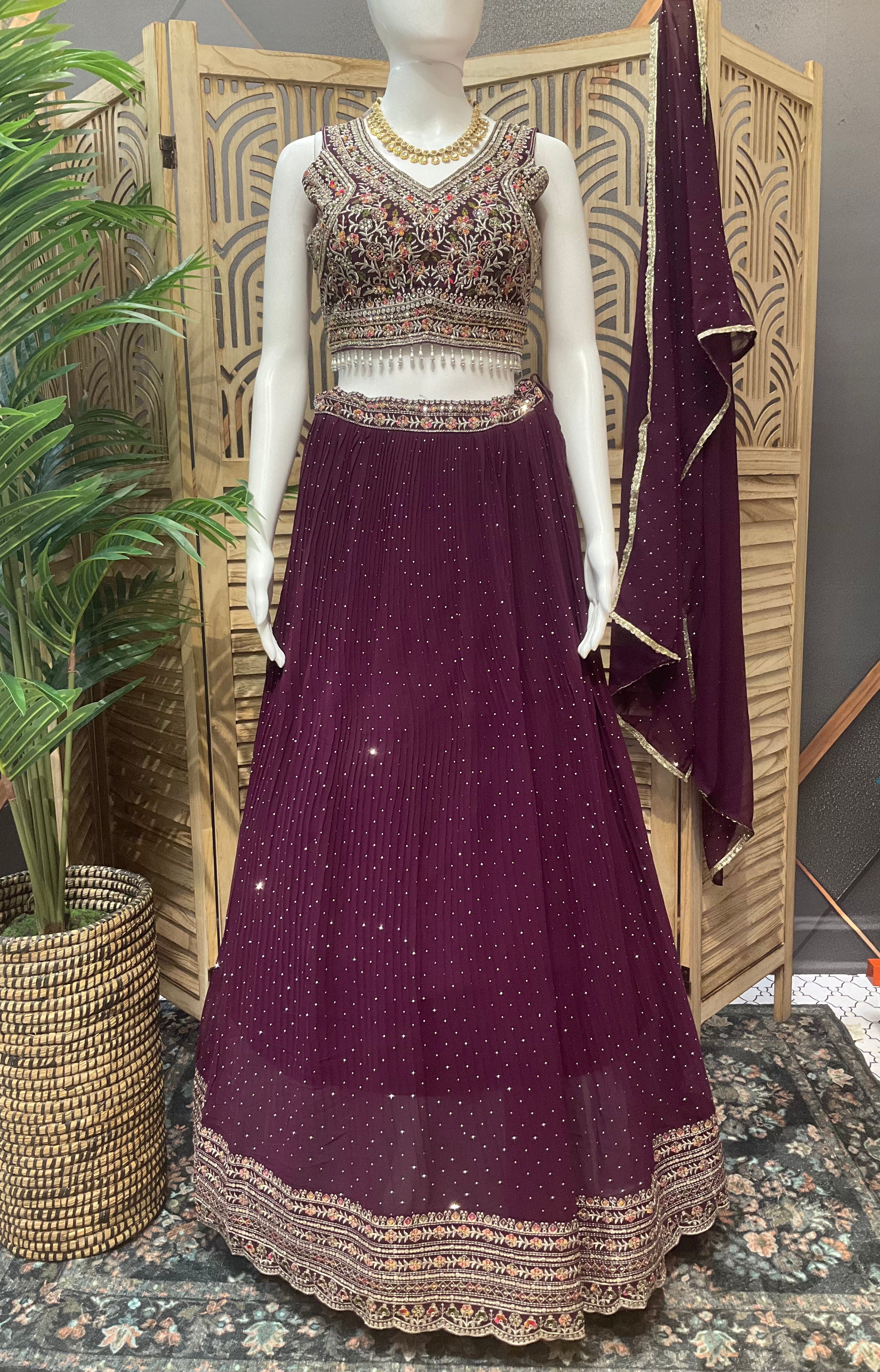 Festive Vibrant Lehenga Set -Wine Color