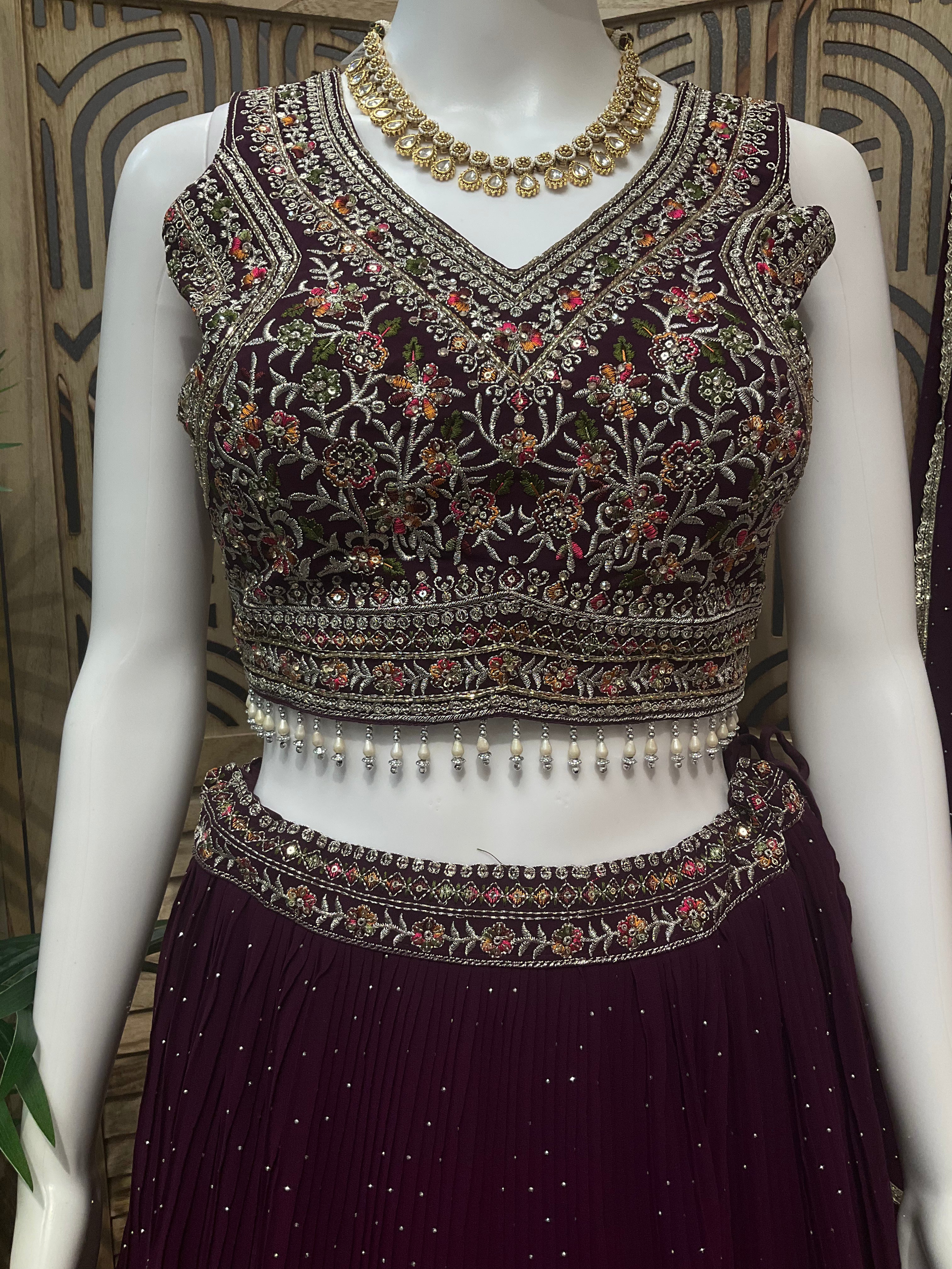 Festive Vibrant Lehenga Set -Wine Color