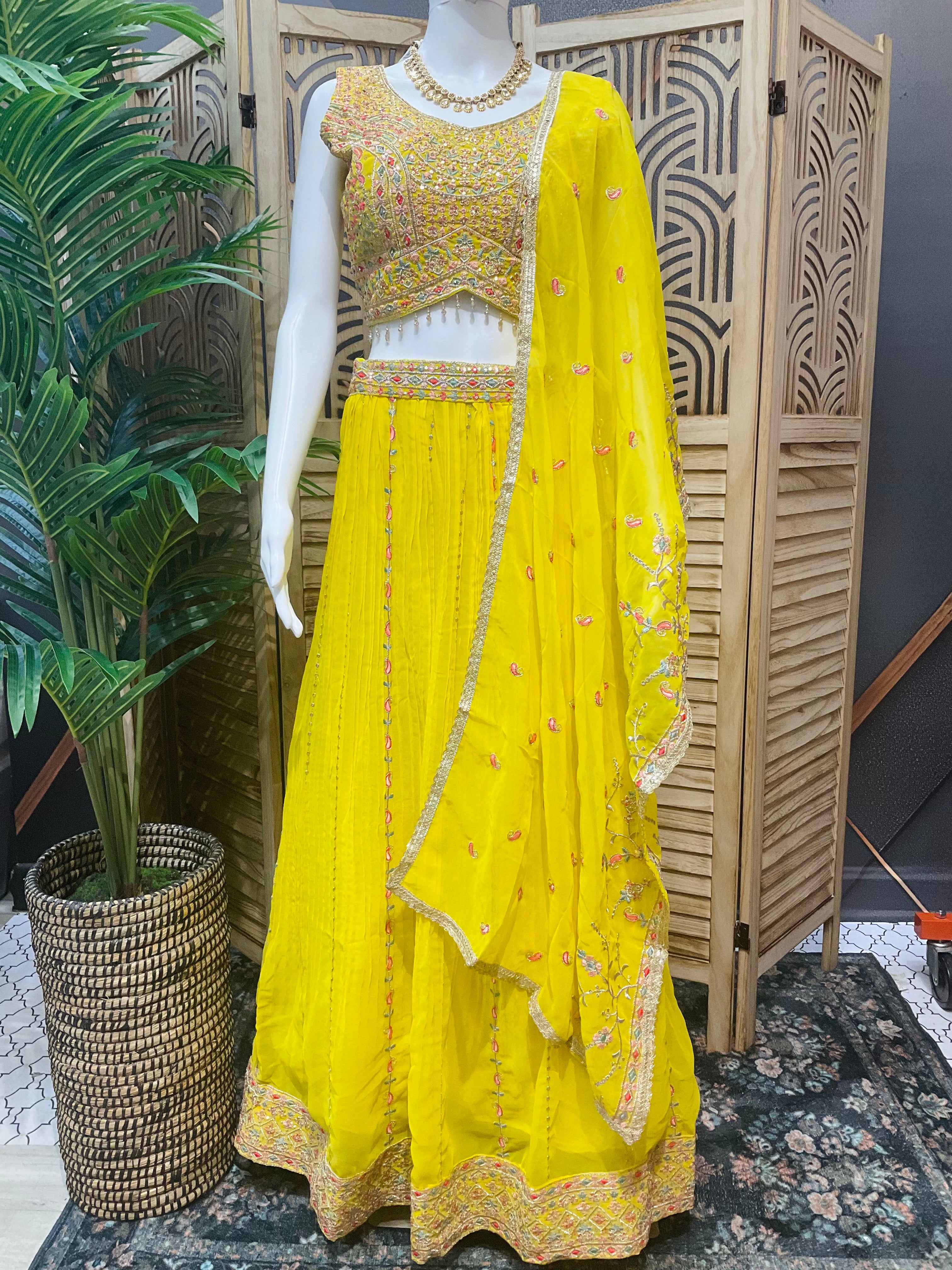 Marigold Magic: Yellow Lehenga Set Paired with Dupatta