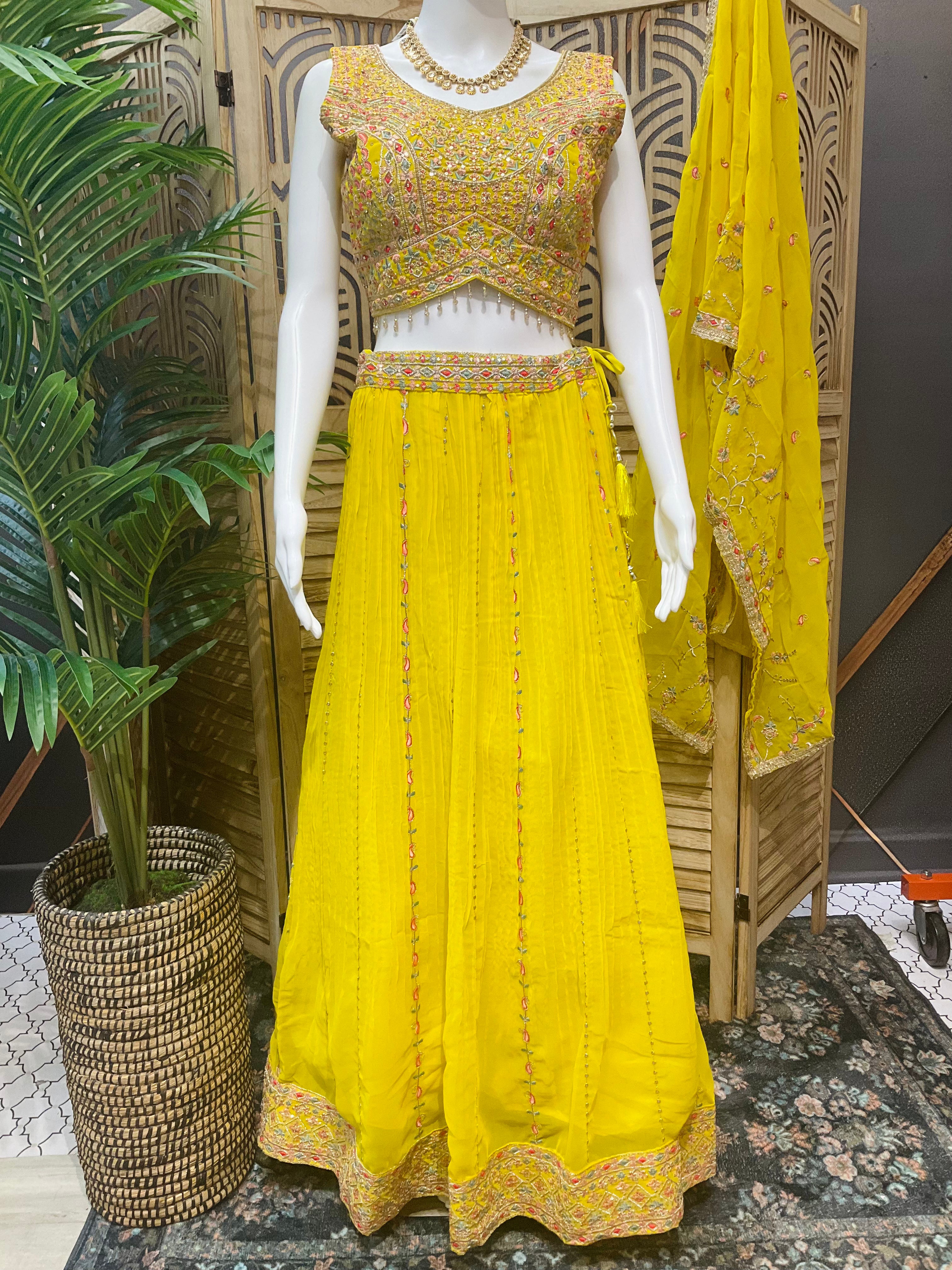 Marigold Magic: Yellow Lehenga Set Paired with Dupatta