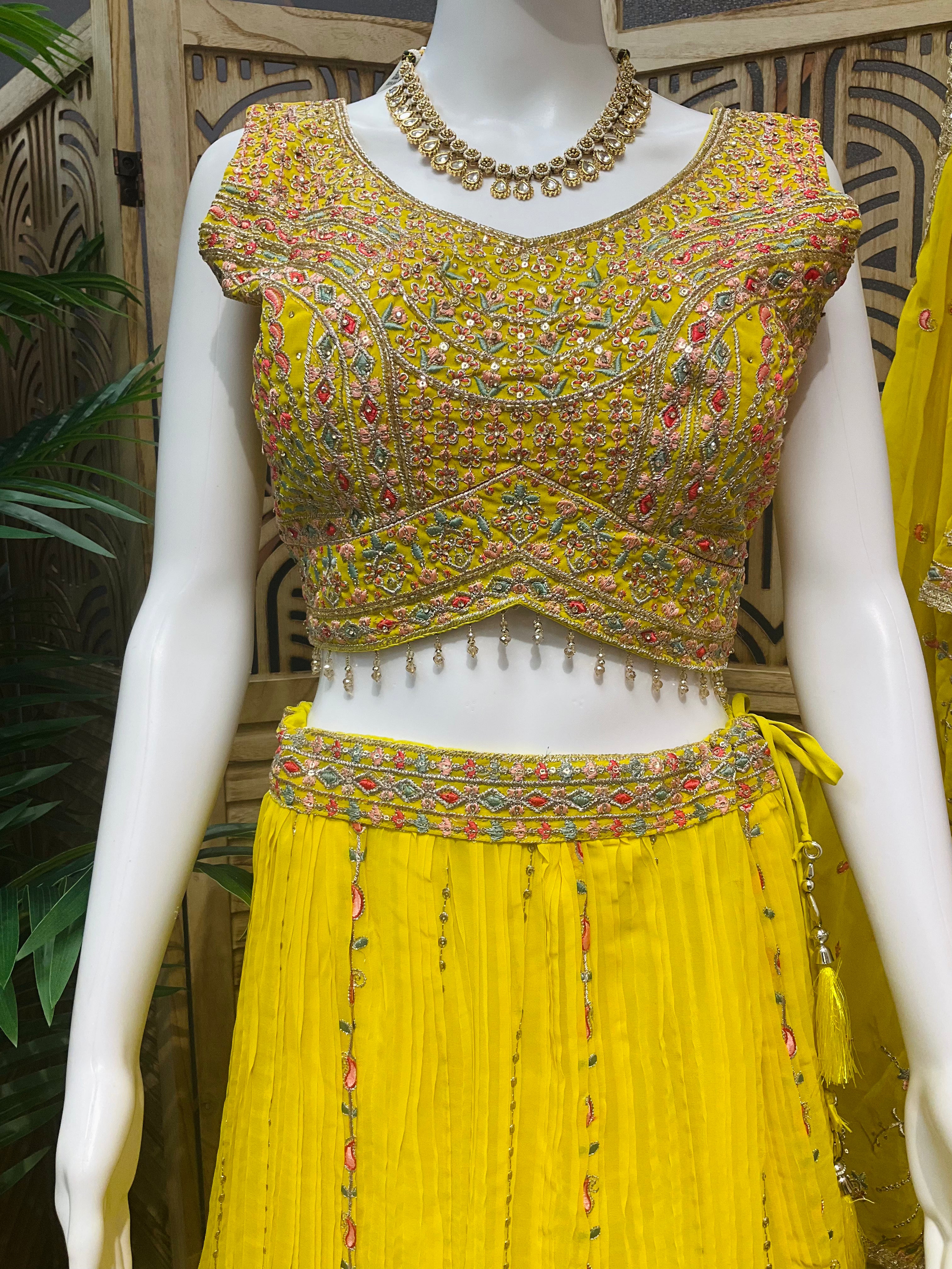 Marigold Magic: Yellow Lehenga Set Paired with Dupatta