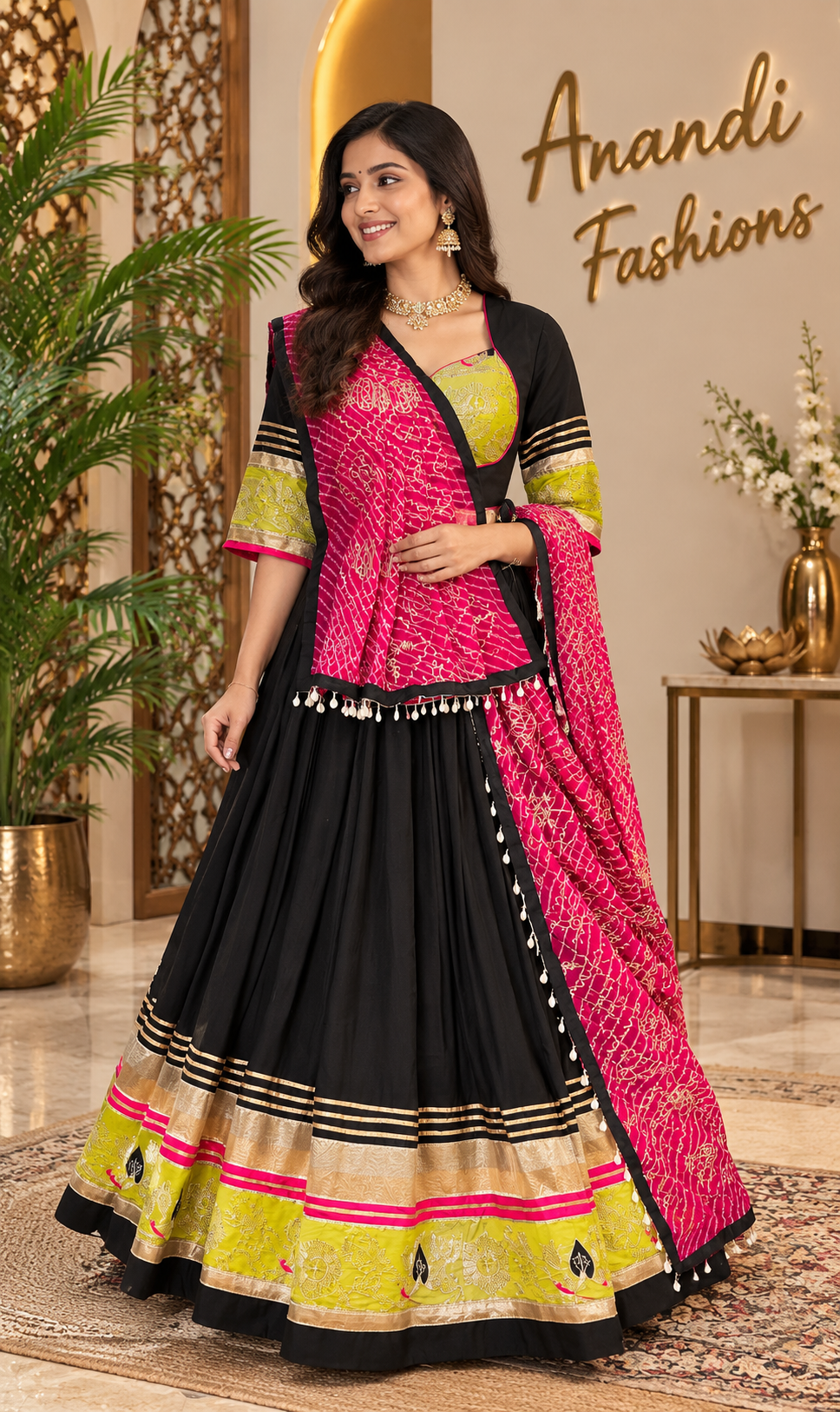 Black Garba Chaniya Choli set with Leheriya Dupatta